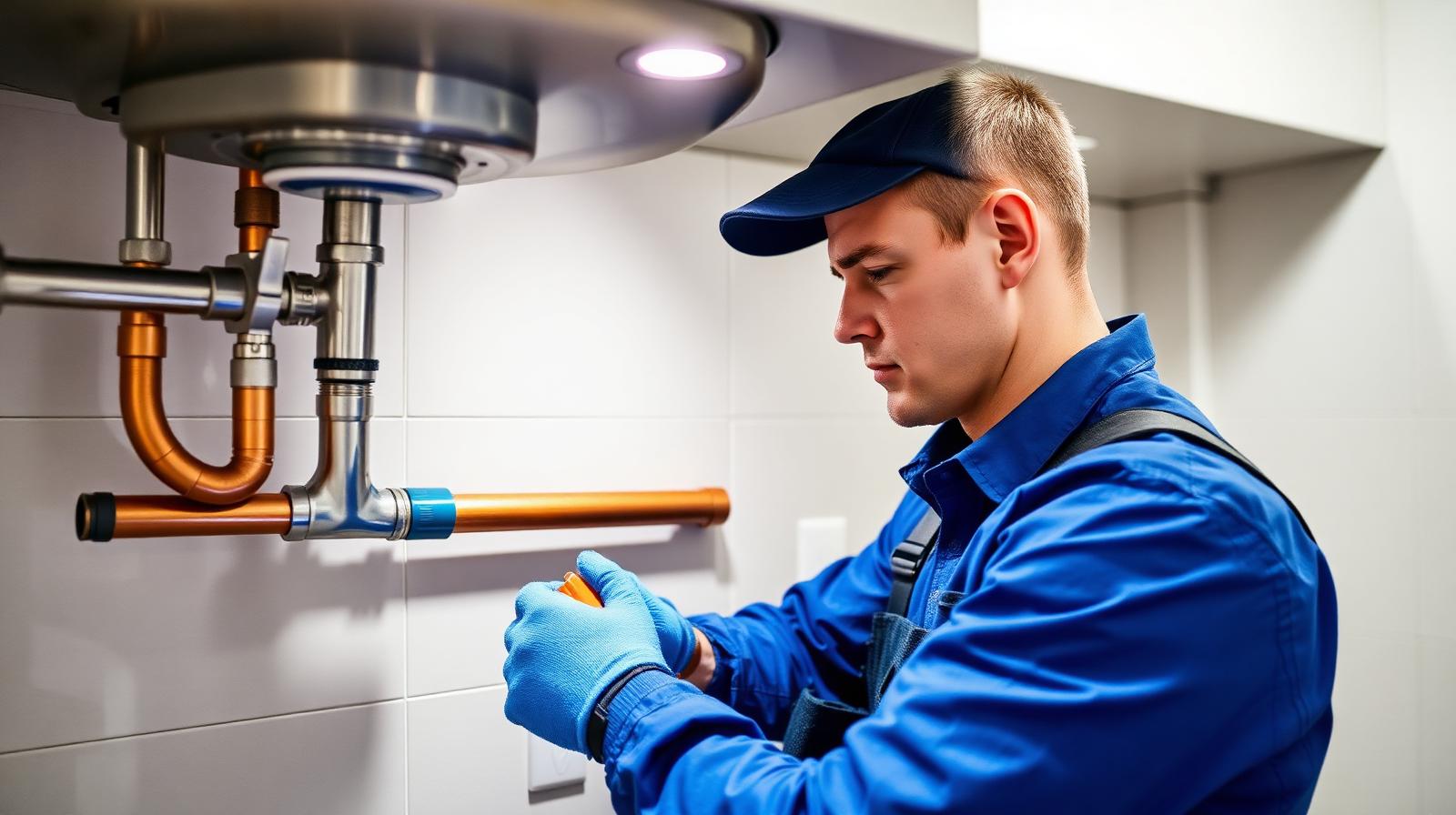 Professional plumber at work